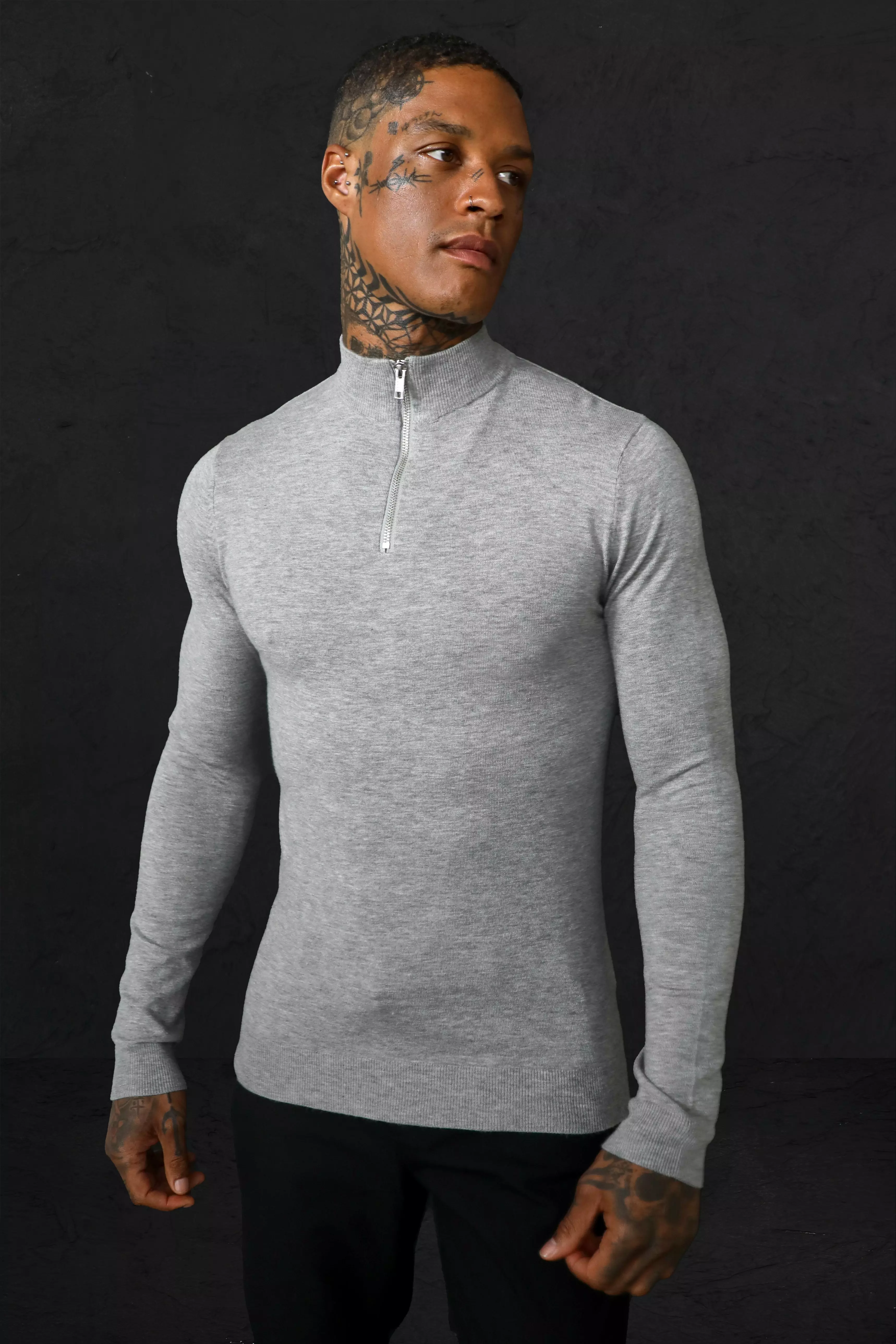 Mens half zip discount funnel neck jumper